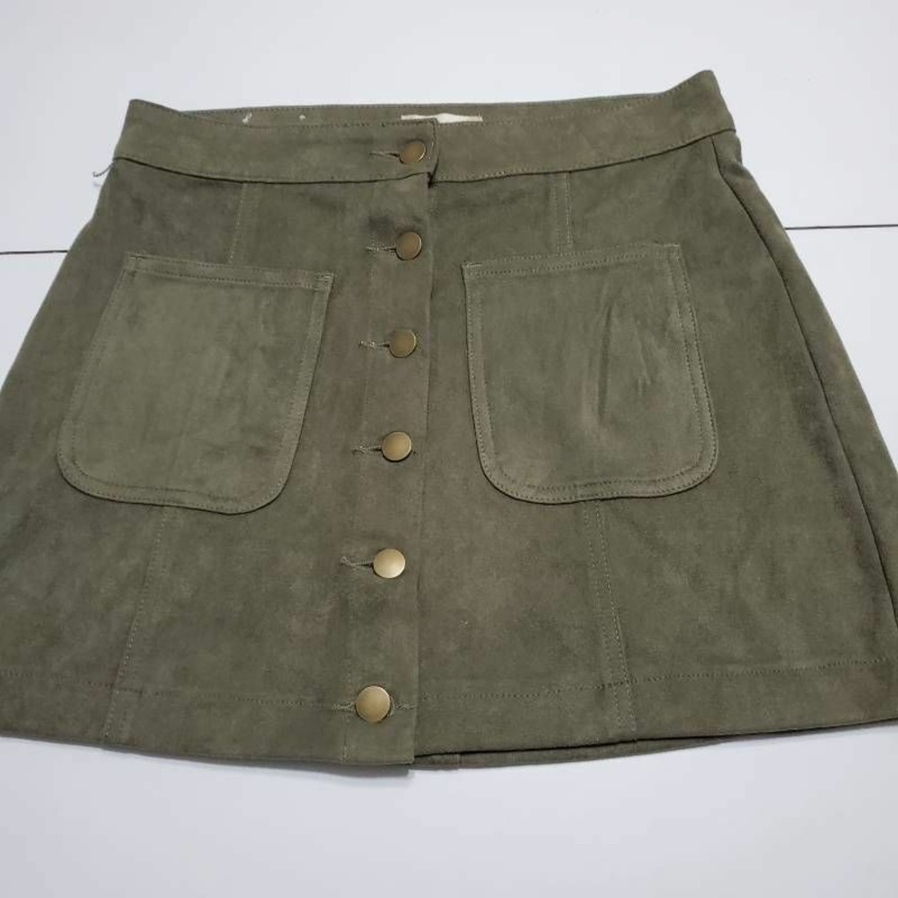 Altard State Womens Suave Suede Mini Skirt Green Stretch Buttons Pockets S New